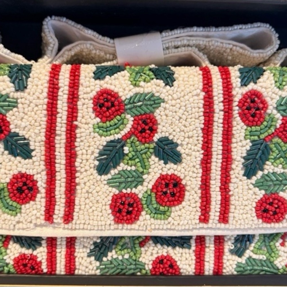 Rachel Zoe Beaded Floral Clutch in Cream and Red